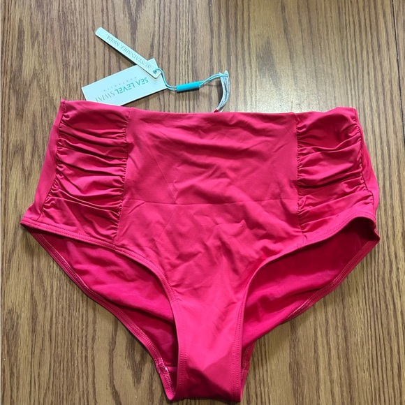 NWT Sea Level Swim Gathered Side High Waist Bikini Pant Bottoms Red US Size 8 - Picture 1 of 3